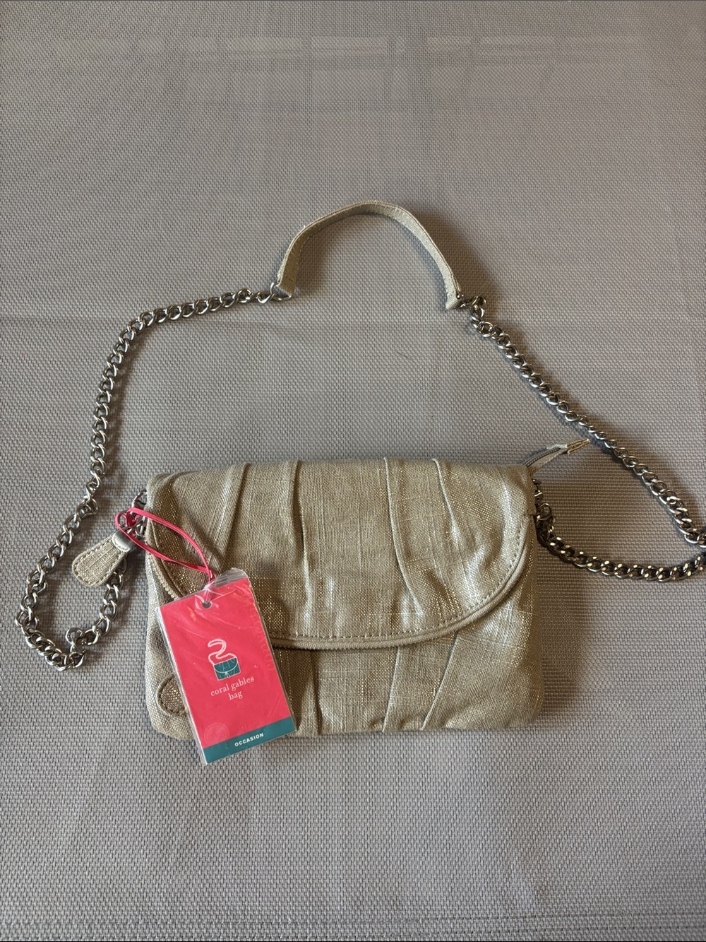 lindsay phillips Metallic Gold Pleated Crossbody with Chain Strap. NWT
